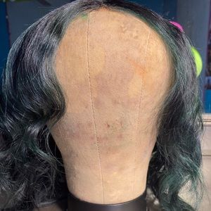 black/dark green lace front human hair wig